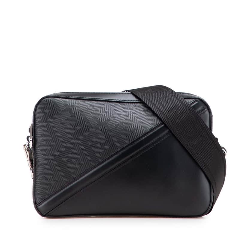 Fendi Zucca Shadow Calfskin Diagonal Camera Bag Black Leather Good condition - Front View