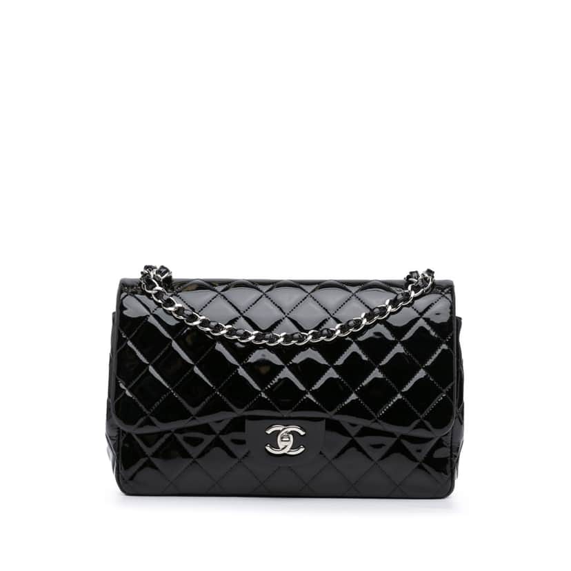 Chanel Jumbo Classic Patent Double Flap Black Leather Good condition - Front View