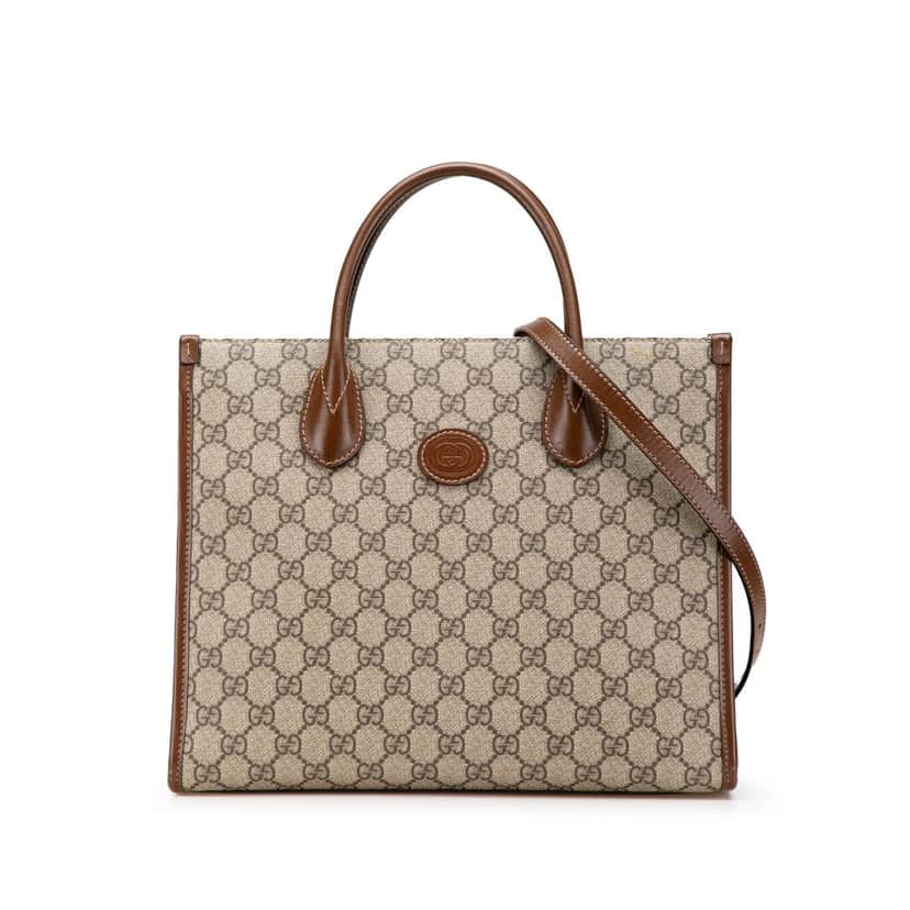Gucci Small GG Supreme Interlocking G Tote Brown Canvas Good condition - Front View