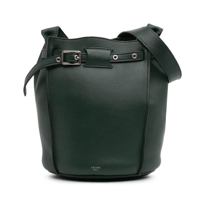 Celine Leather Big Bag Bucket Crossbody Green Leather Good condition - Front View