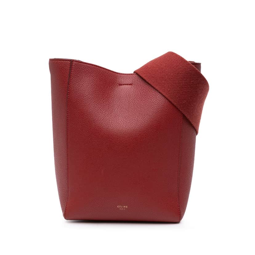 Celine Small Leather Seau Sangle Bucket Bag Red Leather Good condition - Front View