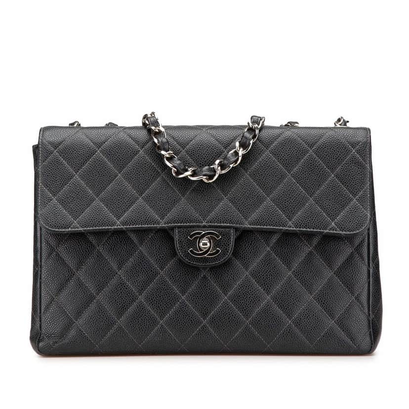 Chanel Jumbo Quilted Caviar Single Flap Black Leather Good condition - Front View