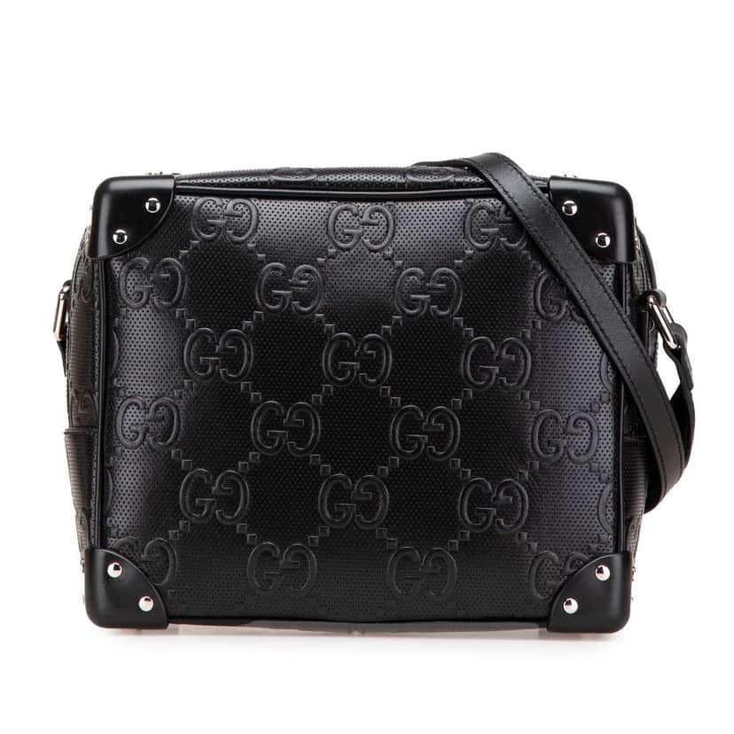 Gucci GG Embossed Leather Crossbody Black Leather Good condition - Front View