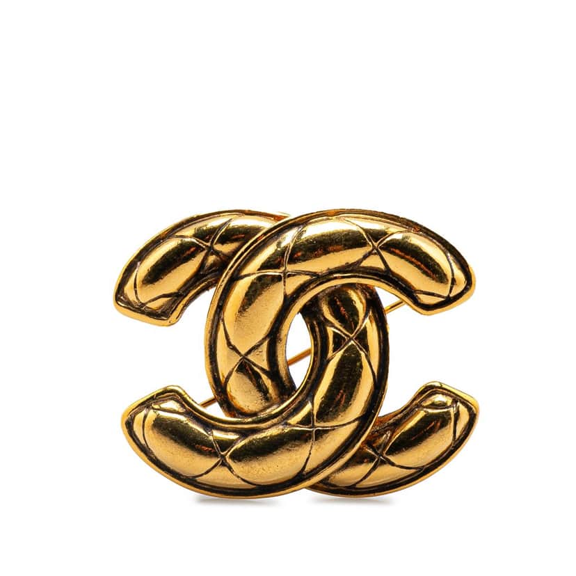 Chanel Gold Plated CC Quilted Brooch Gold Metal Good condition - Front View