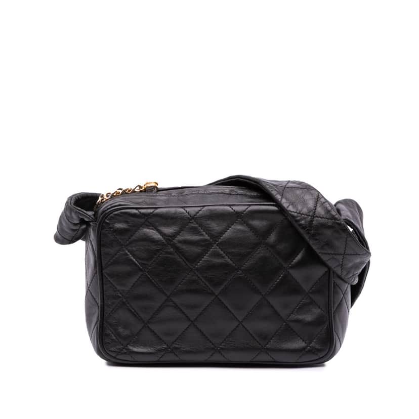 Chanel Mini Quilted Lambskin Camera Crossbody Black Leather Good condition - Front View