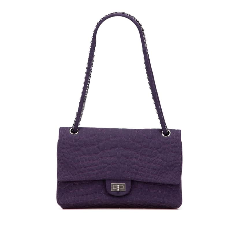 Chanel Reissue 2.55 Quilted Jersey Coco Croc Double Flap 226 Purple Cotton Good condition - Front View