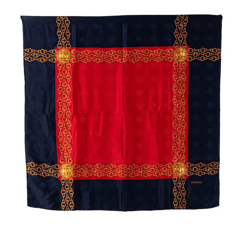 Chanel CC Chain Silk Scarf Red Silk Good condition - Front View