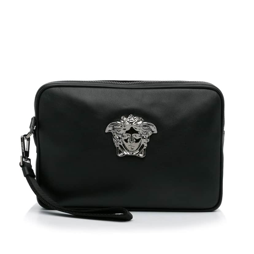 Versace Medusa Clutch Black Leather Good condition - Front View