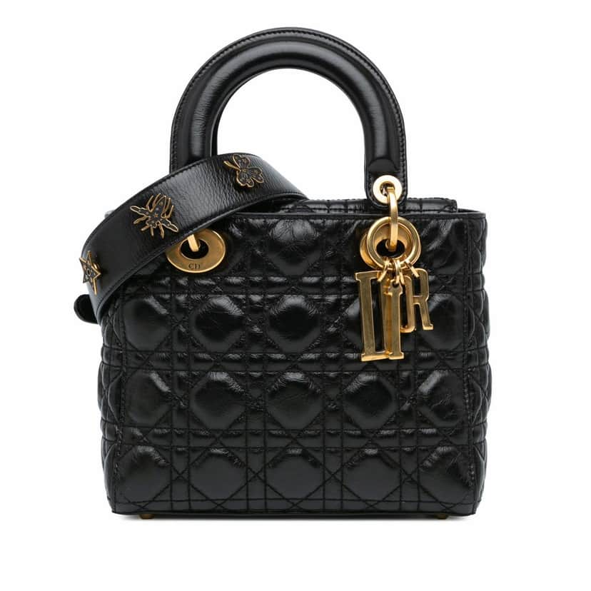 Dior Small Crinkled Patent Cannage My ABCDior Lady Dior Black Leather Good condition - Front View