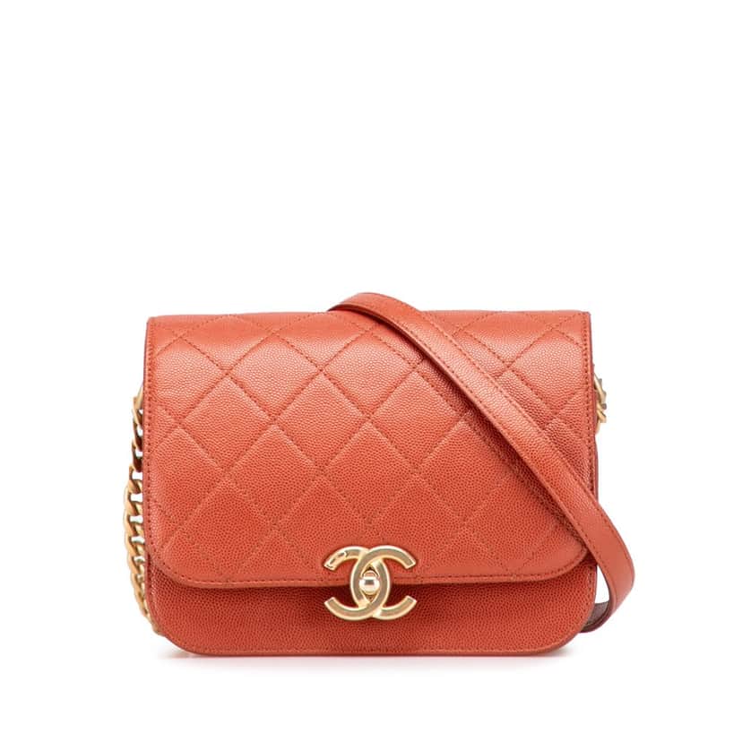 Chanel Mini CC Quilted Caviar Messenger Single Flap Red Leather Very good condition - Front View