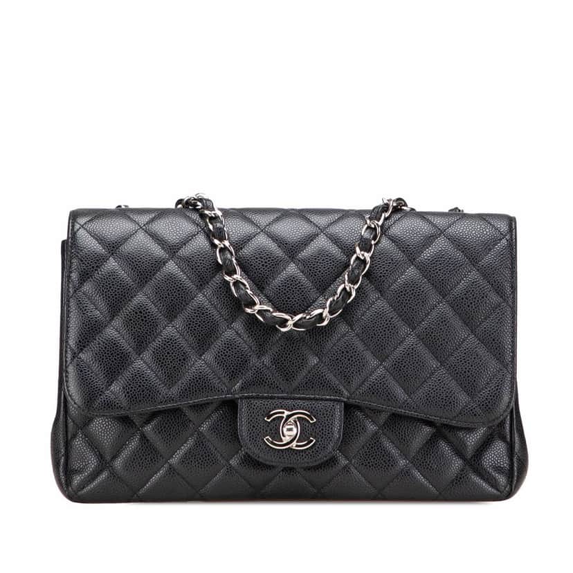 Chanel Jumbo Classic Caviar Double Flap Black Leather Good condition - Front View