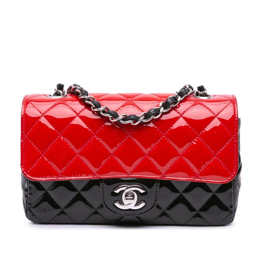 Chanel Mini Rectangular Classic Bicolor Patent Single Flap Red Leather Good condition - Front View