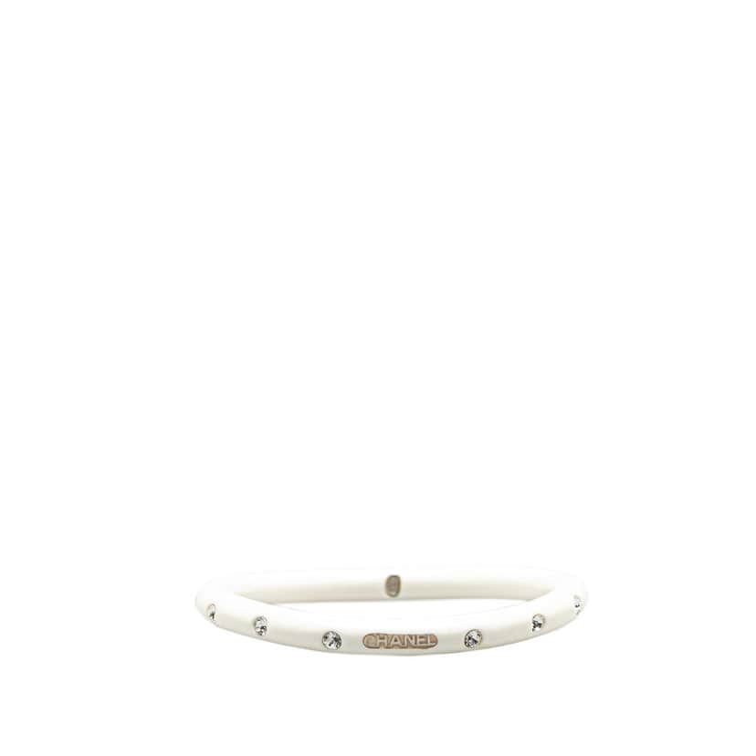 Chanel Resin Rhinestones CC Bangle White Good condition - Front View