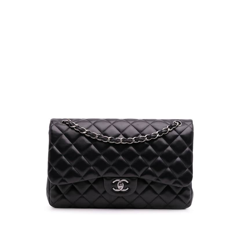 Chanel Jumbo Classic Lambskin Double Flap Black Leather Good condition - Front View