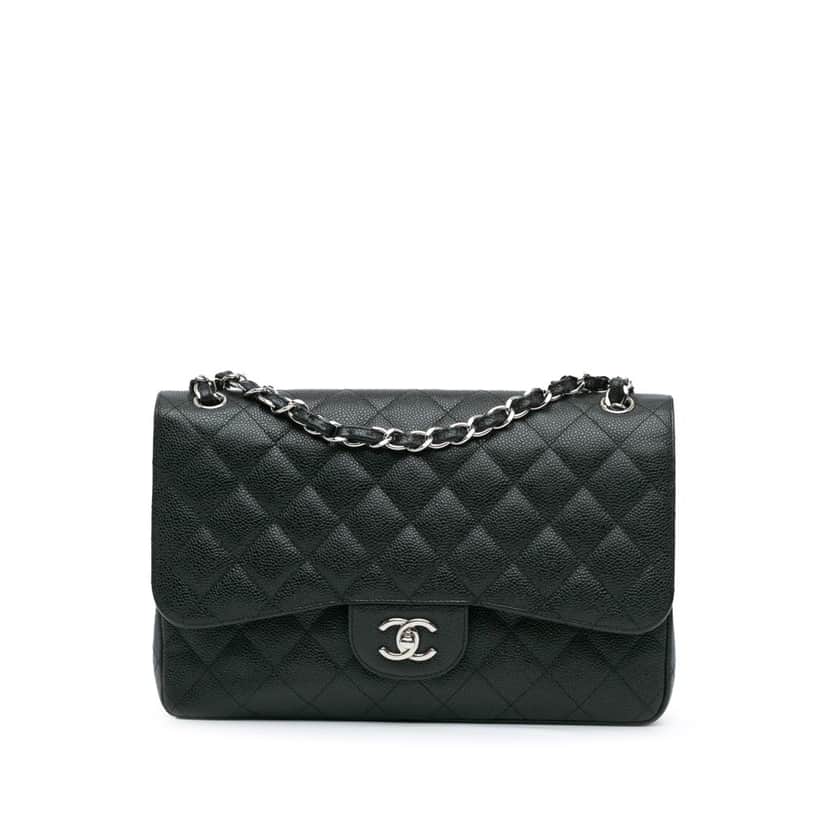 Chanel Jumbo Classic Caviar Double Flap Black Leather Good condition - Front View