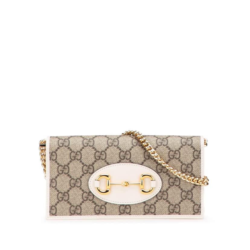 Gucci GG Supreme Horsebit 1955 Wallet On Chain Brown Canvas Good condition - Front View