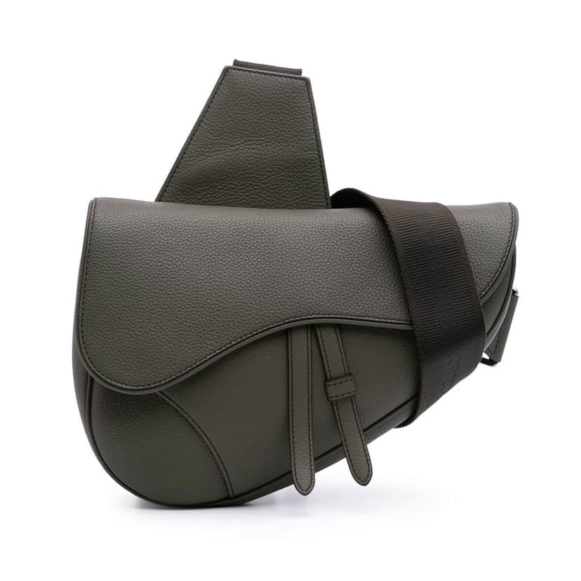 Dior Grained Calfskin Saddle Bag Grey Leather Good condition - Front View