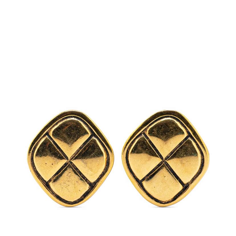 Chanel Gold Plated Matelasse Diamond Clip On Earrings Gold Metal Good condition - Front View