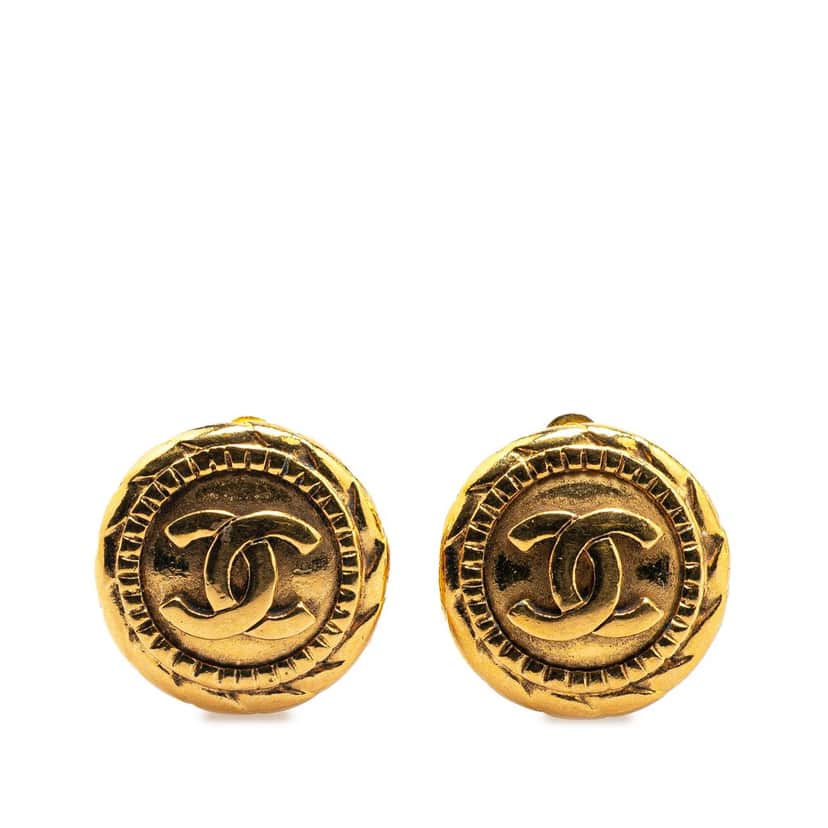 Chanel Gold Plated CC Round Clip On Earrings Gold Metal Good condition - Front View