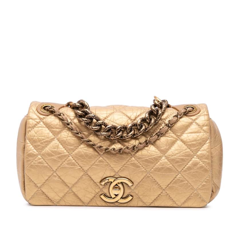 Chanel Medium Quilted Aged Calfskin Pondichery Flap Gold Leather Good condition - Front View