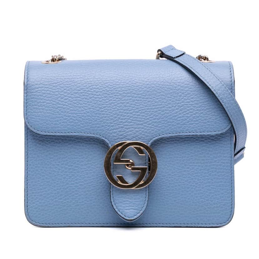 Gucci Small Dollar Calfskin Interlocking G Crossbody Blue Leather Good condition - Front View