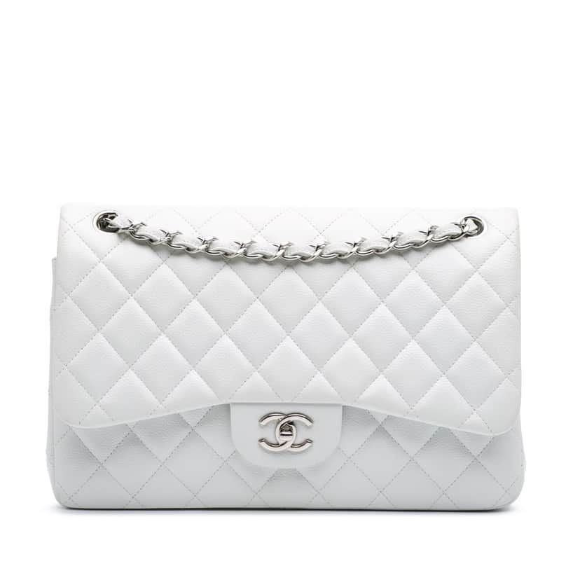 Chanel Jumbo Classic Caviar Double Flap White Leather Good condition - Front View