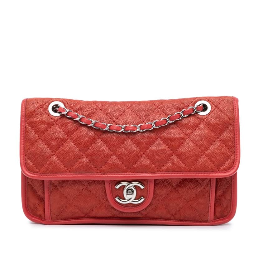 Chanel Medium Caviar French Riviera Flap Red Leather Good condition - Front View