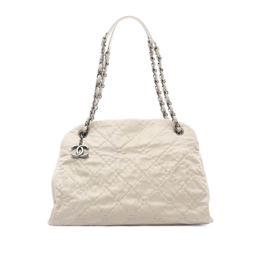 Chanel Large Aged Calfskin Just Mademoiselle Bowling Bag White Leather Good condition - Front View