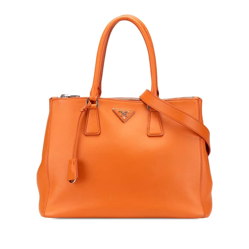Prada Medium Soft Calf Galleria Double Zip Tote Orange Leather Good condition - Front View