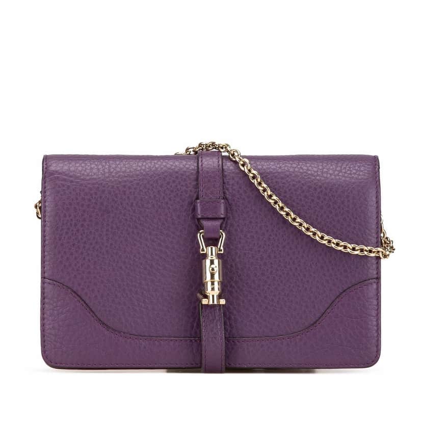 Gucci Pebbled Calfskin Piston Broadway Evening Bag Purple Leather Very good condition - Front View