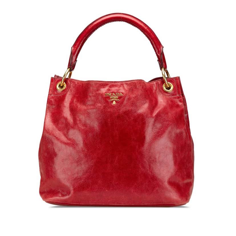 Prada Vitello Shine Shoulder Bag Red Leather Good condition - Front View