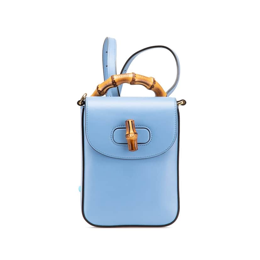 Gucci Mini Calfskin Bamboo Top Handle Bag Blue Leather Very good condition - Front View