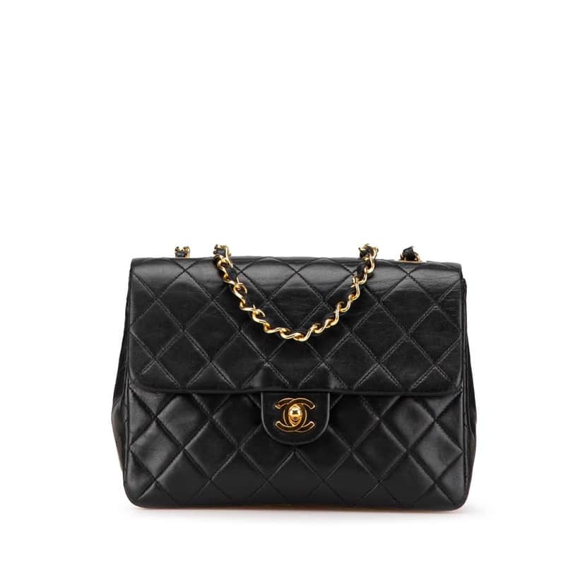 Chanel Mini Square Quilted Lambskin Single Flap Black Leather Good condition - Front View