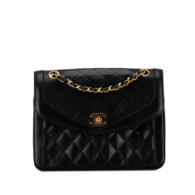 Chanel CC Quilted Lambskin Single Flap Black Leather Good condition - Front View