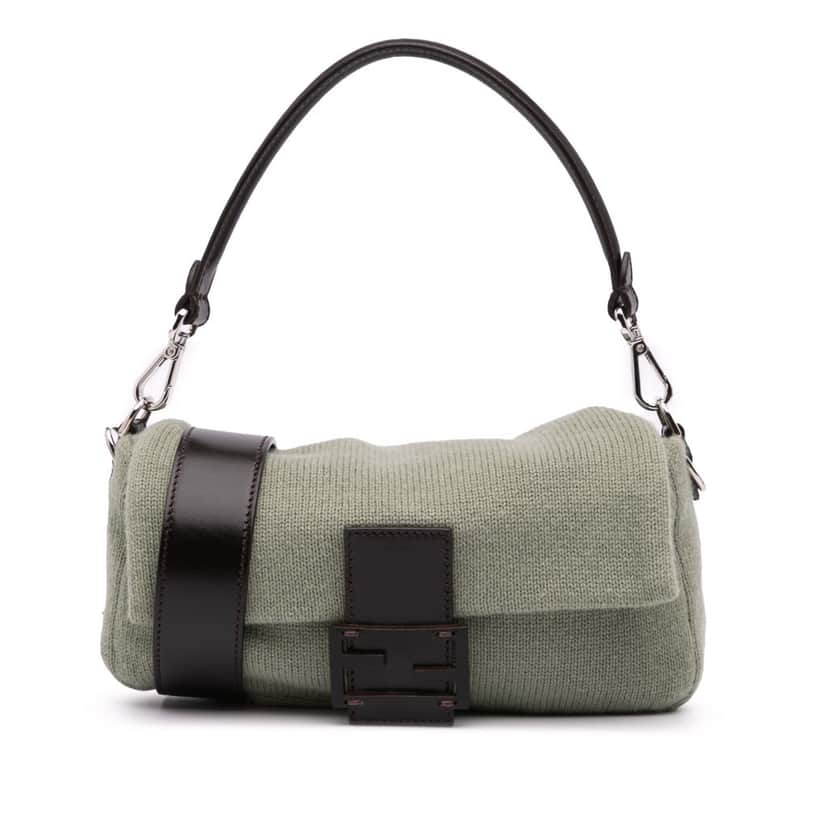 Fendi Cashmere Baguette Satchel Green Wool Good condition - Front View