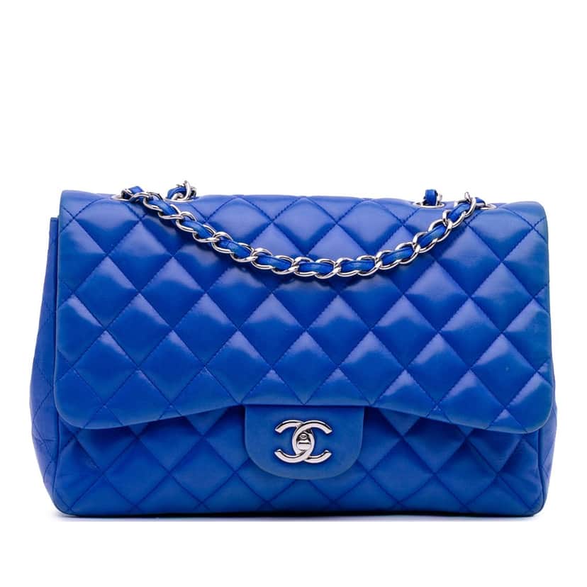 Chanel Jumbo Classic Lambskin Single Flap Blue Leather Good condition - Front View