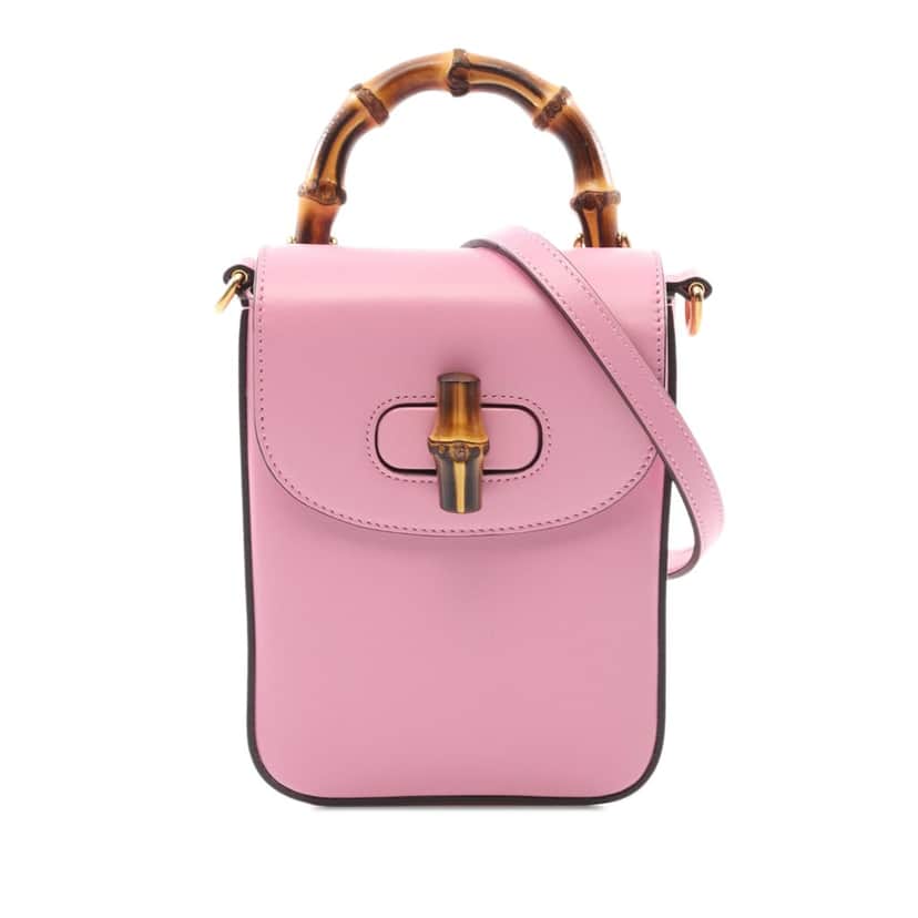 Gucci Mini Calfskin Bamboo Top Handle Bag Pink Leather Good condition - Front View