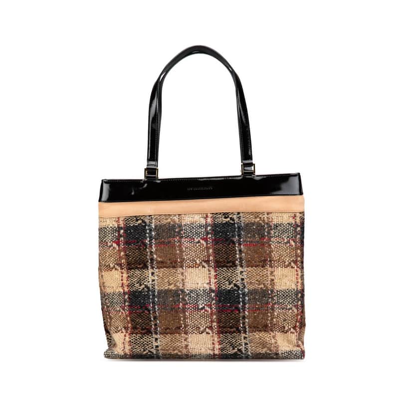 Burberry Plaid Tweed Tote Brown Tweed Good condition - Front View