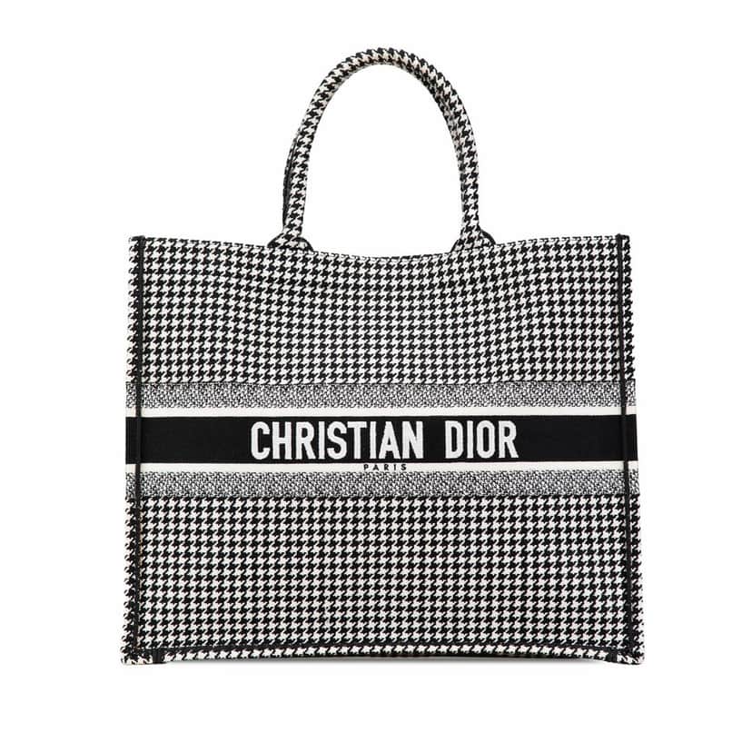 Dior Large Canvas Houndstooth Embroidered Book Tote Black Canvas Good condition - Front View