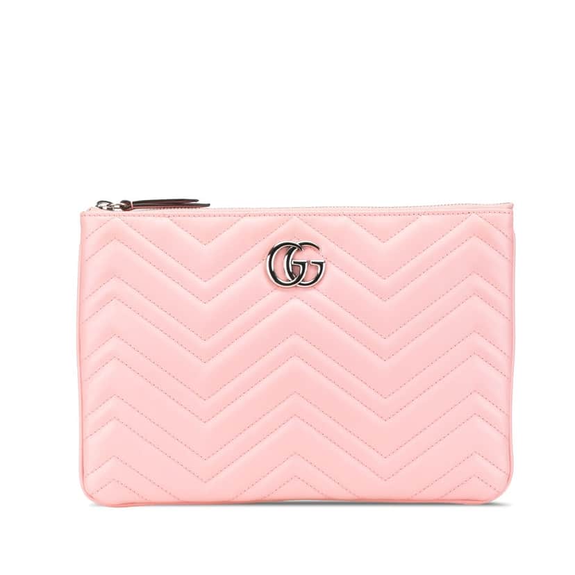 Gucci GG Marmont Matelasse Leather Clutch Pink Leather Good condition - Front View