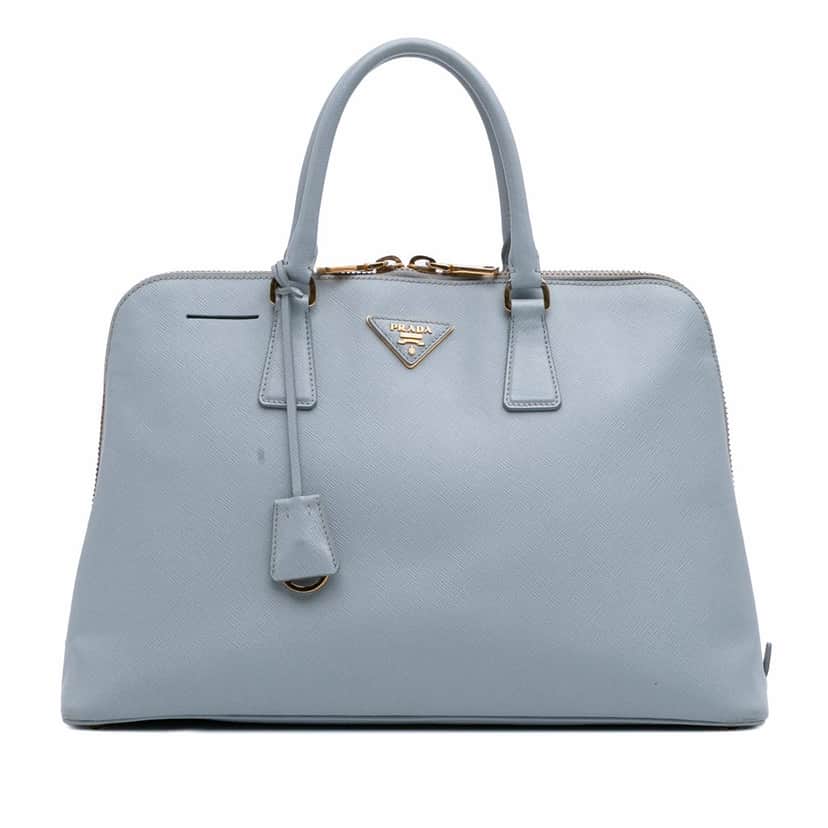 Prada Large Saffiano Lux Promenade Satchel Blue Leather Good condition - Front View