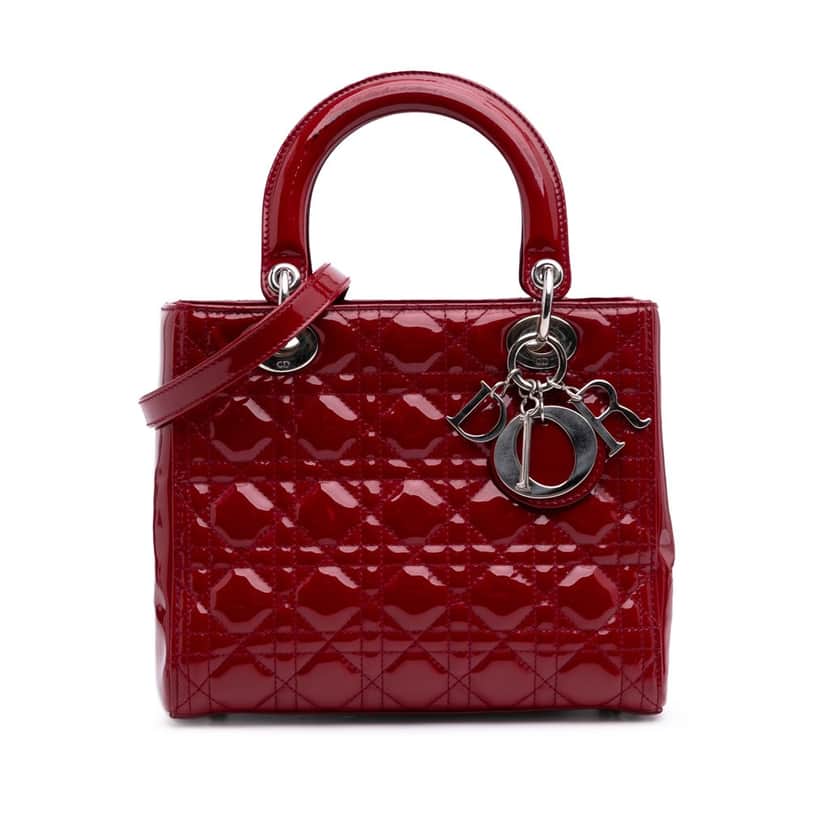 Dior Medium Patent Cannage Lady Dior Red Leather Good condition - Front View