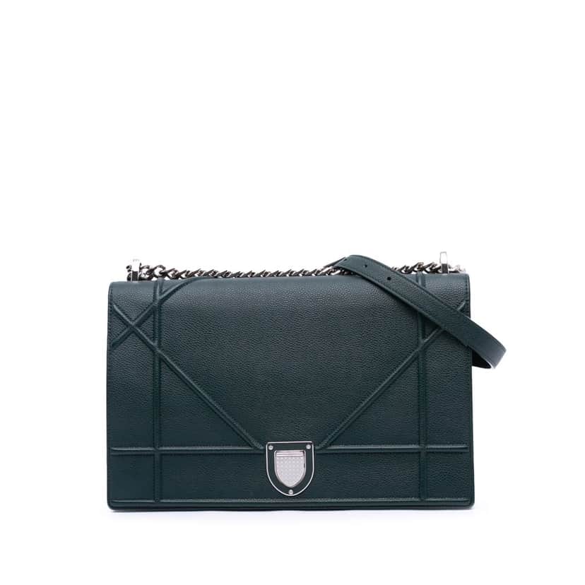 Dior Large Grained Calfskin Diorama Flap Green Leather Good condition - Front View