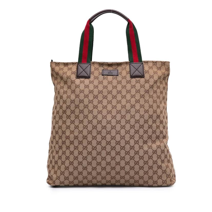 Gucci GG Canvas Web Tote Brown Canvas Good condition - Front View