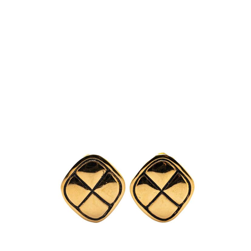 Chanel Gold Plated Matelasse Diamond Clip On Earrings Gold Metal Good condition - Front View