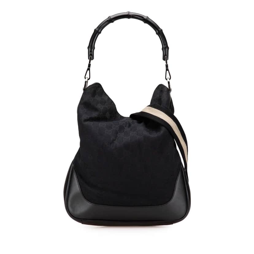 Gucci GG Canvas Bamboo Web Satchel Black Canvas Good condition - Front View