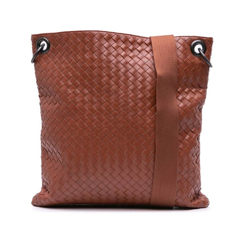 Bottega Veneta Leather Intrecciato Crossbody Brown Leather Good condition - Front View
