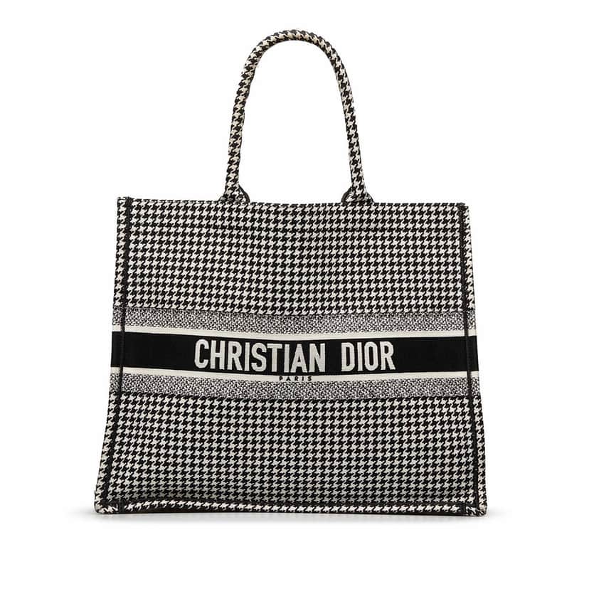 Dior Large Houndstooth Book Tote Black Canvas Good condition - Front View