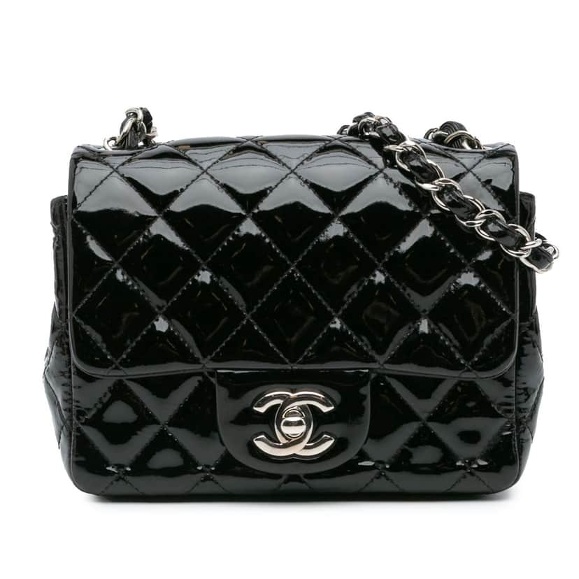 Chanel Mini Square Classic Patent Single Flap Black Leather Good condition - Front View