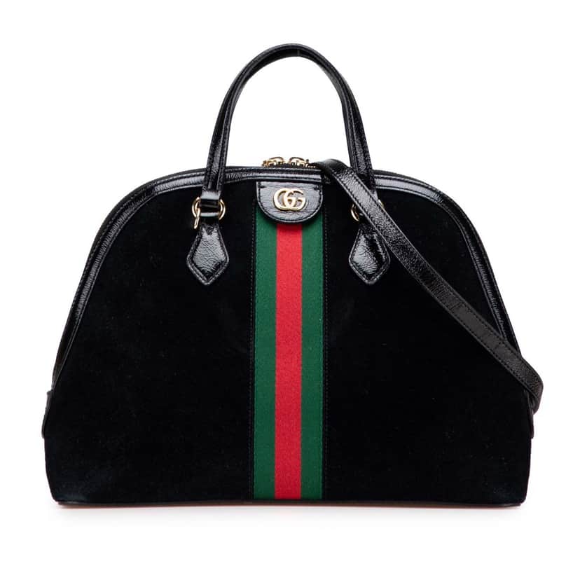 Gucci Medium Suede Ophidia Web Dome Satchel Black Leather Good condition - Front View